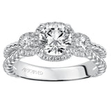 Artcarved Bridal Semi-Mounted with Side Stones Contemporary Twist 3-Stone Engagement Ring Mandy 14K White Gold