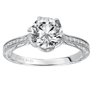 Artcarved Bridal Semi-Mounted with Side Stones Vintage Vintage Engagement Ring Veva 14K White Gold