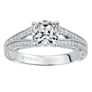 Artcarved Bridal Semi-Mounted with Side Stones Vintage Vintage Engagement Ring Vivienne 14K White Gold