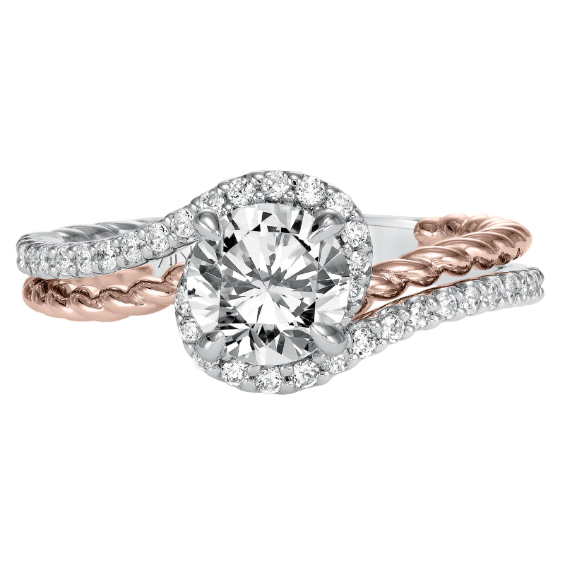 Artcarved Bridal Mounted with CZ Center Contemporary Engagement Ring Nina 14K White Gold Primary & 14K Rose Gold