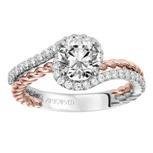 Artcarved Bridal Semi-Mounted with Side Stones Contemporary Engagement Ring Nina 14K White Gold Primary & 14K Rose Gold