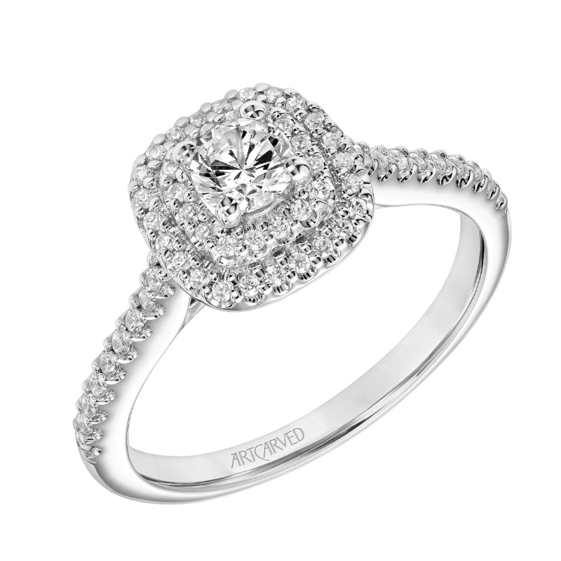 Artcarved Bridal Mounted Mined Live Center Classic One Love Halo Engagement Ring Avril 18K White Gold