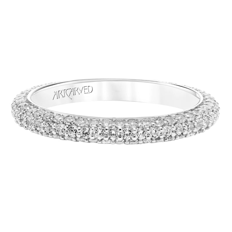 Artcarved Bridal Mounted with Side Stones Classic Pave Diamond Wedding Band Helena 14K White Gold