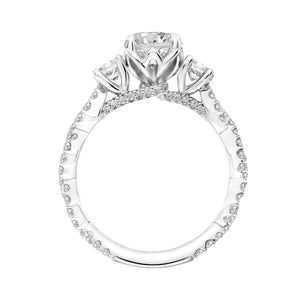 Artcarved Bridal Mounted with CZ Center Contemporary Floral 3-Stone Engagement Ring Hyacinth 18K White Gold