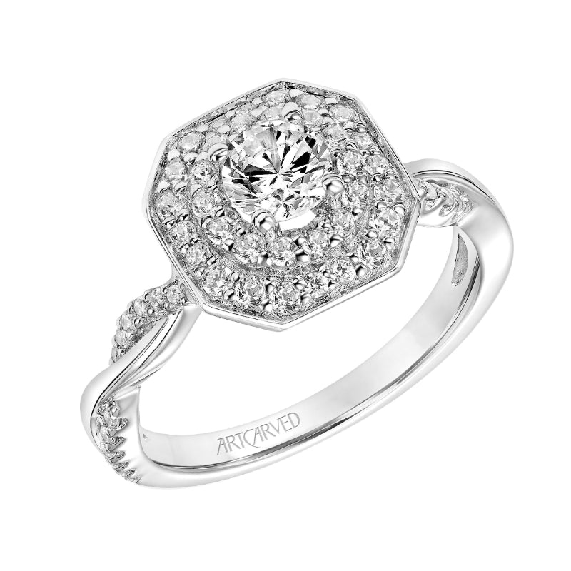 Artcarved Bridal Mounted Mined Live Center Contemporary One Love Engagement Ring Chantal 18K White Gold