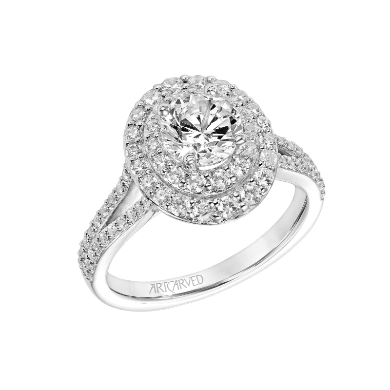 Artcarved Bridal Mounted with CZ Center Classic Halo Engagement Ring Bree 18K White Gold