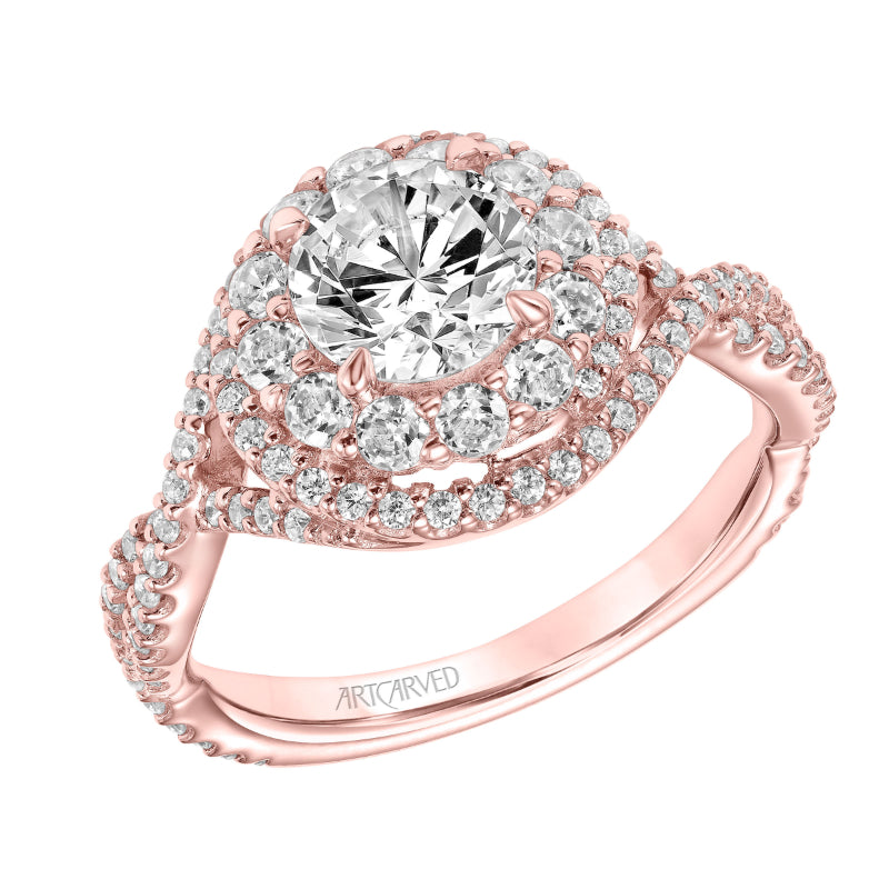 Artcarved Bridal Semi-Mounted with Side Stones Contemporary Twist Engagement Ring Mystelle 14K Rose Gold