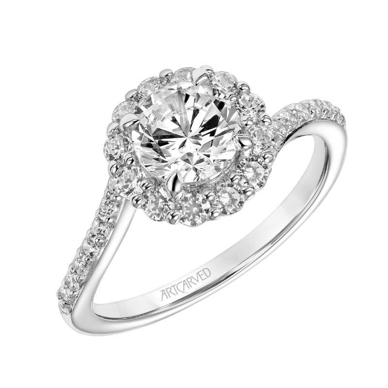 Artcarved Bridal Mounted with CZ Center Contemporary Twist Halo Engagement Ring Sierra 18K White Gold