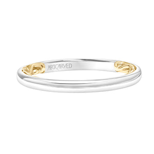 Artcarved Bridal Band No Stones Classic Lyric Wedding Band Aileen 14K White Gold Primary & 14K Yellow Gold