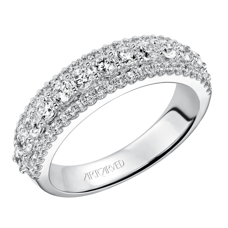 Artcarved Bridal Mounted with Side Stones Contemporary Fashion Diamond Anniversary Band 14K White Gold