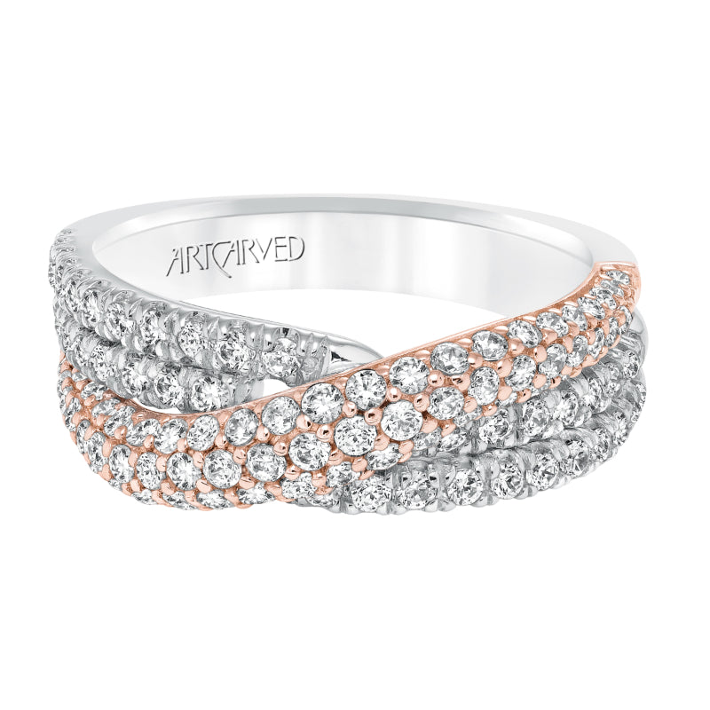 Artcarved Bridal Mounted with Side Stones Contemporary Diamond Anniversary Band 14K White Gold Primary & 14K Rose Gold