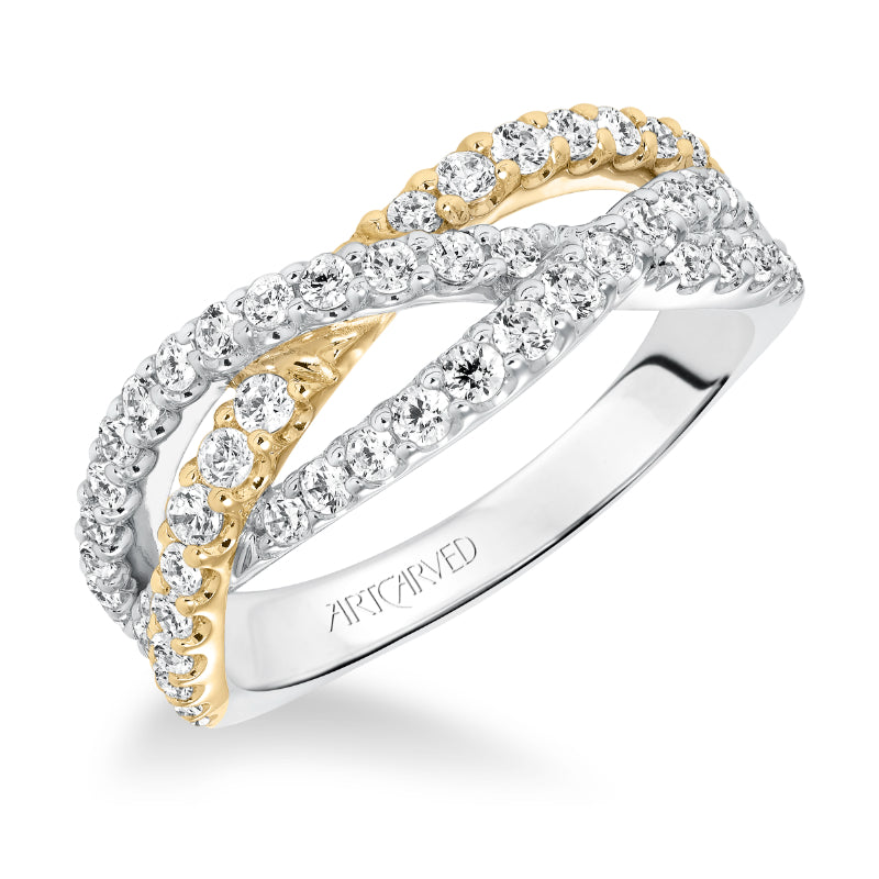 Artcarved Bridal Mounted with Side Stones Contemporary Fashion Diamond Anniversary Band 14K White Gold Primary & 14K Yellow Gold