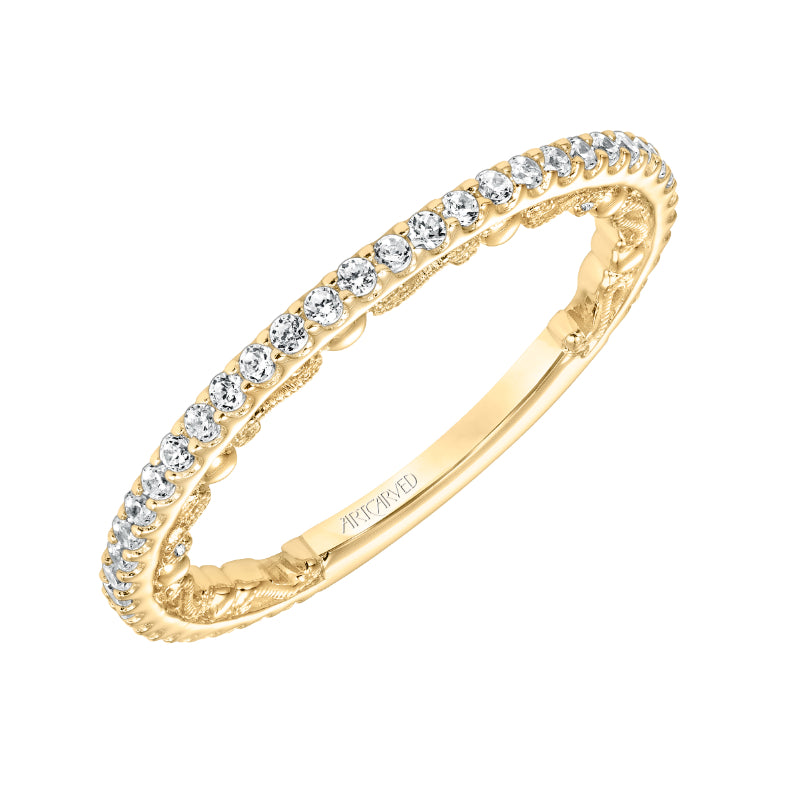 Artcarved Bridal Mounted with Side Stones Vintage Stackable Fashion Diamond Anniversary Band 14K Yellow Gold