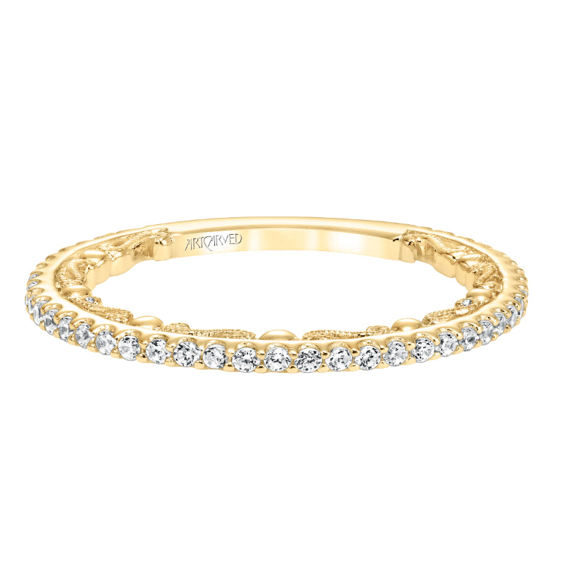 Artcarved Bridal Mounted with Side Stones Vintage Stackable Fashion Diamond Anniversary Band 14K Yellow Gold