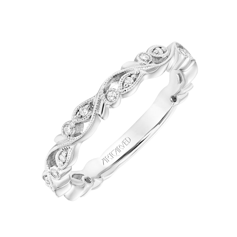 Artcarved Bridal Mounted with Side Stones Vintage Stackable Fashion Diamond Anniversary Band 14K White Gold