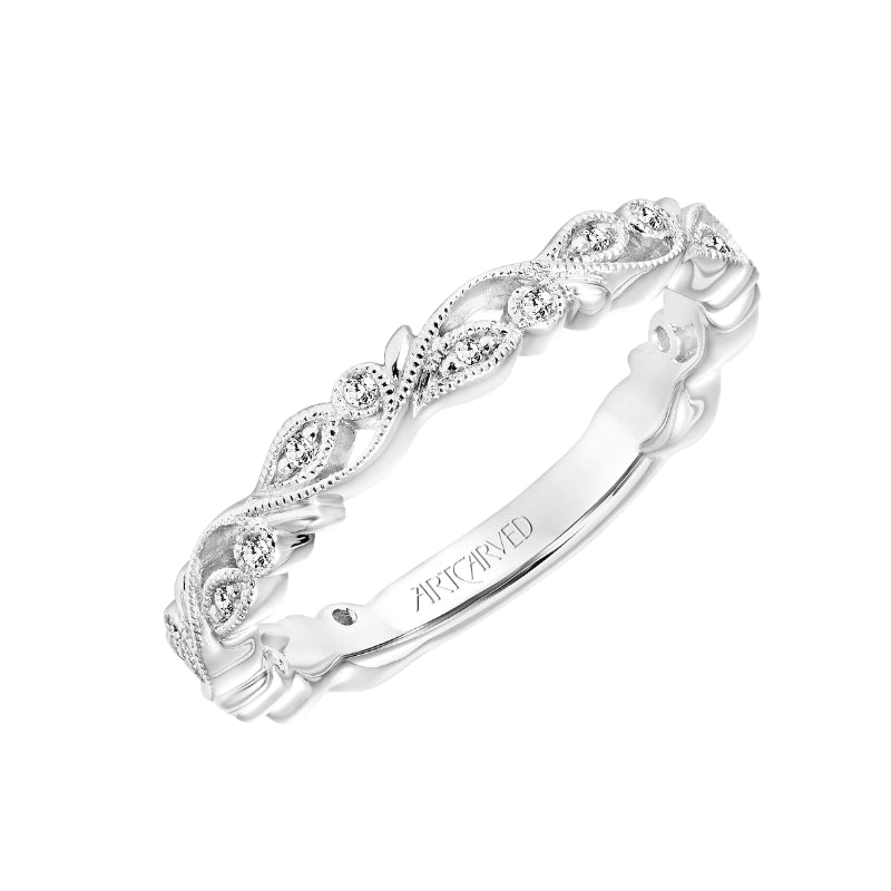 Artcarved Bridal Mounted with Side Stones Vintage Stackable Fashion Diamond Anniversary Band 18K White Gold