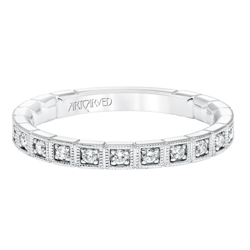 Artcarved Bridal Mounted with Side Stones Vintage Stackable Fashion Diamond Anniversary Band 14K White Gold