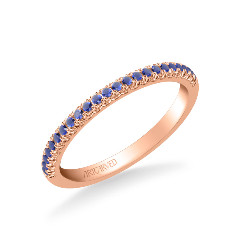Artcarved Bridal Mounted with Side Stones Classic Anniversary Band 14K Rose Gold & Blue Sapphire