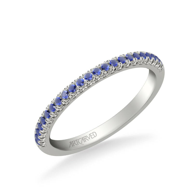 Artcarved Bridal Mounted with Side Stones Classic Anniversary Band 14K White Gold & Blue Sapphire