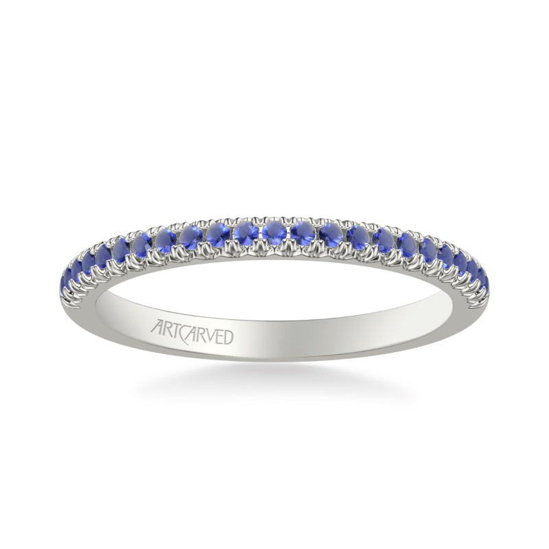 Artcarved Bridal Mounted with Side Stones Classic Anniversary Band 14K White Gold & Blue Sapphire