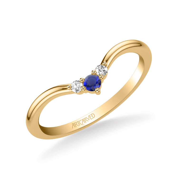 Artcarved Bridal Mounted with Side Stones Contemporary Anniversary Band 14K Yellow Gold & Blue Sapphire