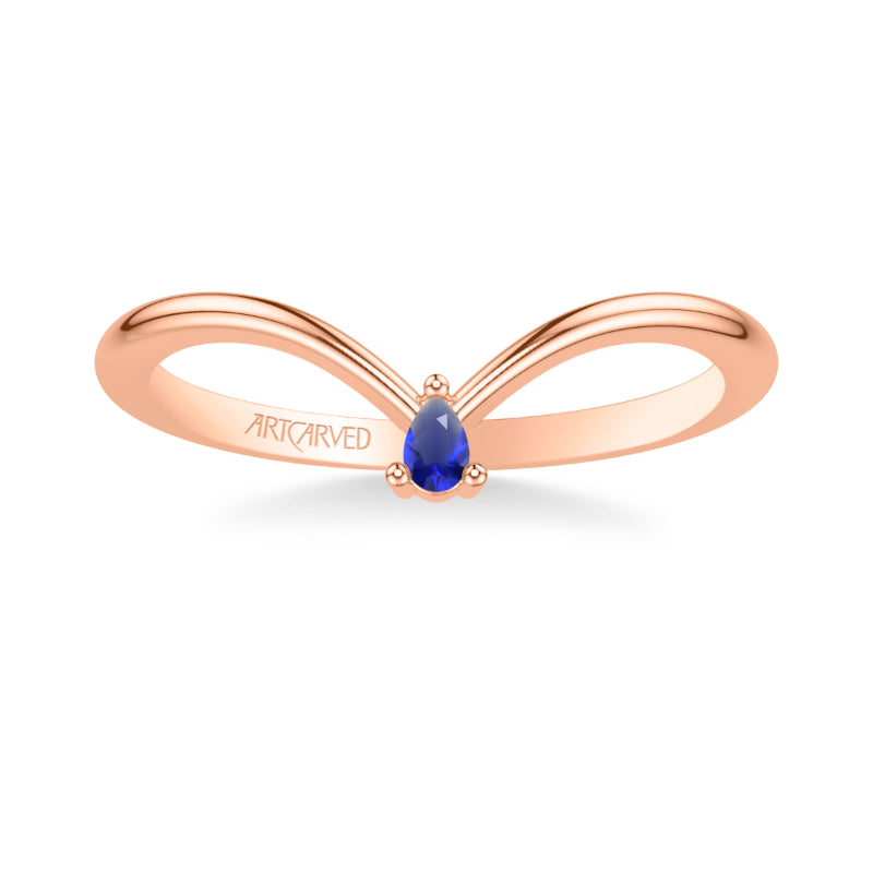 Artcarved Bridal Mounted with Side Stones Contemporary Anniversary Band 14K Rose Gold & Blue Sapphire