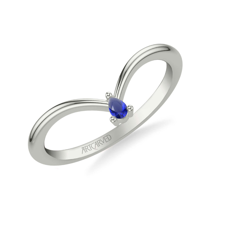 Artcarved Bridal Mounted with Side Stones Contemporary Anniversary Band 14K White Gold & Blue Sapphire