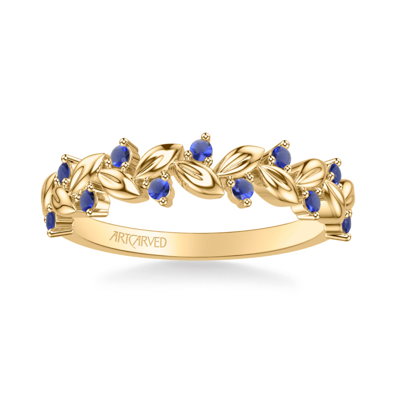 Artcarved Bridal Mounted with Side Stones Contemporary Anniversary Ring 18K Yellow Gold & Blue Sapphire