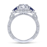 Gabriel & Co. 14k White Gold Art Deco 3 Stone Diamond & Gemstone Halo Engagement Ring