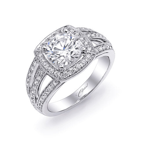 Coast Diamond 14k White Gold 0.46ct Diamond Semi-Mount Fine Pave Milgrain Engagement Ring