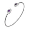 Charles Garnier Sterling Silver 2mm Mesh Cuff with Africa Amethyst and CZ Stone Size 6x4mm Rhodium Finish