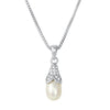 Charles Garnier Sterling Silver Necklace with Freshwater Pearl and CZ 17''+2'' Rhodium Finish