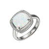 Charles Garnier Sterling Silver Ring with Synthetic Opal and CZ Size 6 Rhodium Finish