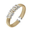 Charles Garnier Sterling Silver 12mm Mesh Cuff with CZ 2 Tone 18K Yellow Gold and Rhodium Finish