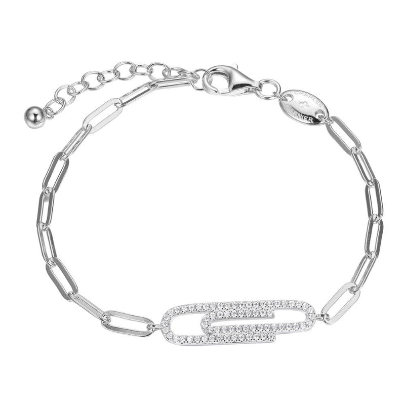 Sterling Silver Bracelet made with Diamond Cut Paperclip Chain (3mm) and 3  CZ Links in Center