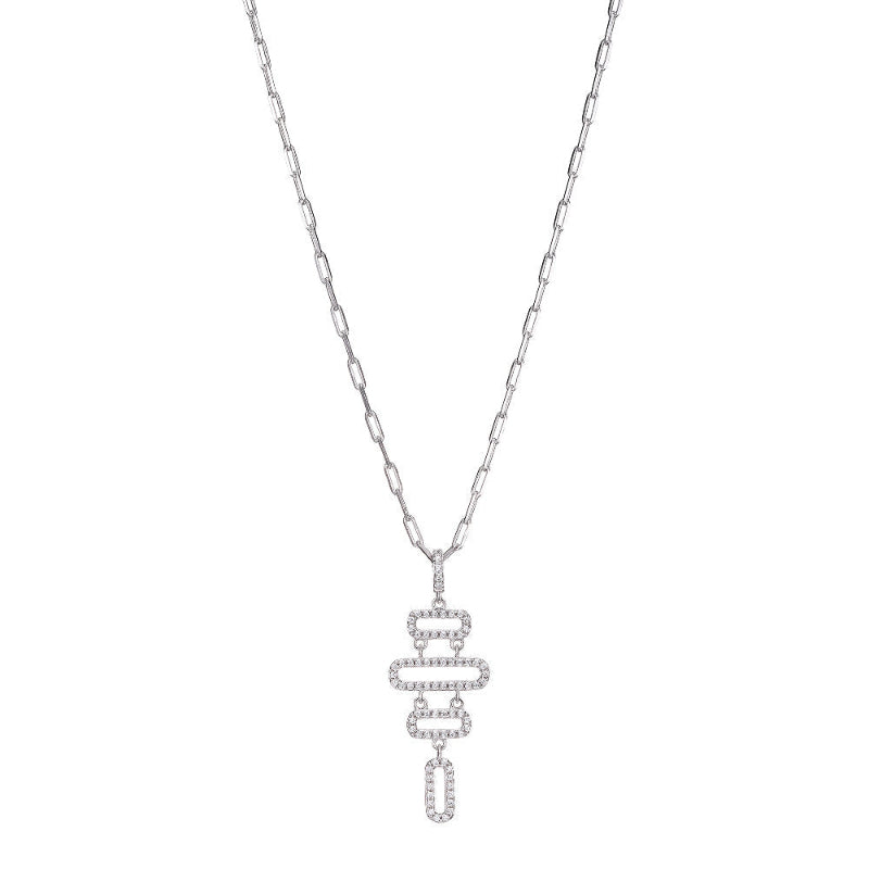 Charles Garnier Sterling Silver Necklace made with Paperclip Chain (2mm) and Multi CZ Paperclip Links Pendant