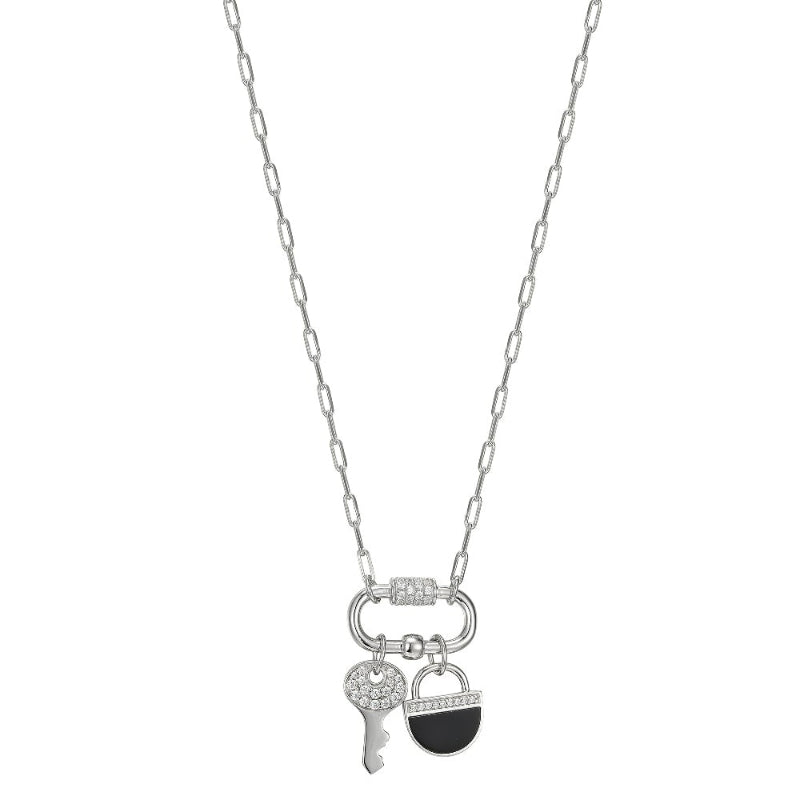 Charles Garnier Sterling Silver Necklace made with Paperclip Chain (2mm) and Carabiner with 2 Charms