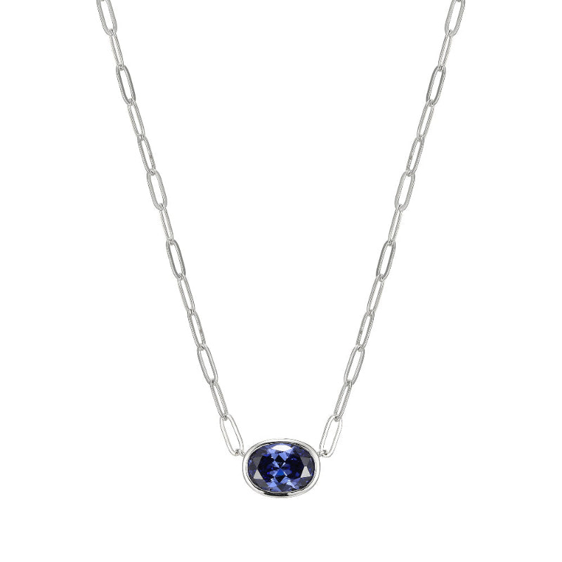 Charles Garnier Sterling Silver Necklace with Tanzanite Color CZ (Oval Shape 14X1mm) on Rolo Chain