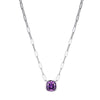 Charles Garnier Sterling Silver Necklace with Amethyst Color CZ (Cushion Shape 12X12mm) on 3mm Paperclip Chain