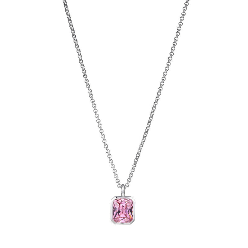 Charles Garnier Sterling Silver Necklace with Pink CZ (Emerald Shape 12X1mm) on Rolo Chain