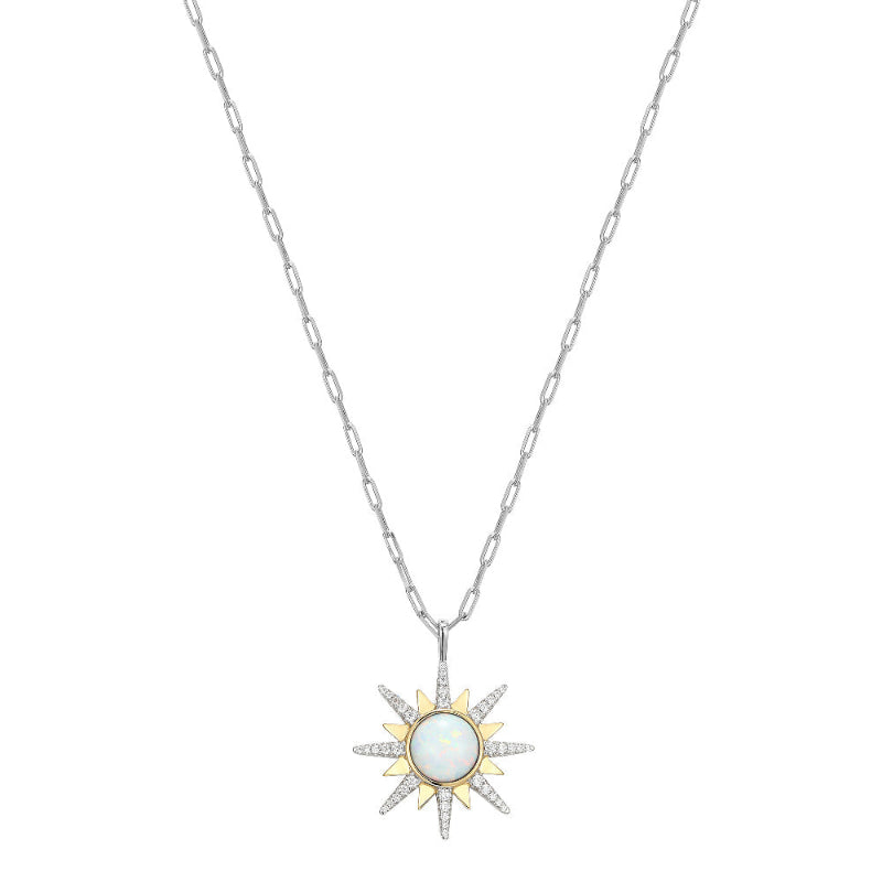 Charles Garnier Sterling Silver Necklace made with Synthetic Opal (1mm) and CZ Measures 17'' Long Plus 2'' Extender for Adjustable Length