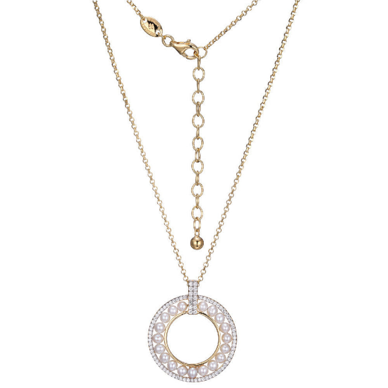 Charles Garnier Sterling Silver Necklace made with Freshwater Pearls (2.5-3mm) and CZ Circle Pendant
