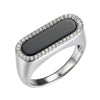 Charles Garnier Sterling Silver Ring with Black Onyx (17x5mm) and CZ Size 6 Rhodium Finish