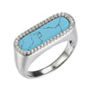Charles Garnier Sterling Silver Ring with Synthetic Turquoise (17x5mm) and CZ Size 6 Rhodium Finish