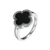 Charles Garnier Sterling Silver Ring with Black Onyx (Clover Shape 11X11mm) and CZ Size 6 Rhodium Finish