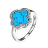 Charles Garnier Sterling Silver Ring with Synthetic Turquoise (Clover Shape 11X11mm) and CZ Size 6 Rhodium Finish