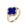Charles Garnier Sterling Silver Ring with Lapis Lazuli (Clover Shape 11X11mm) and CZ Size 6 18K Yellow Gold Finish