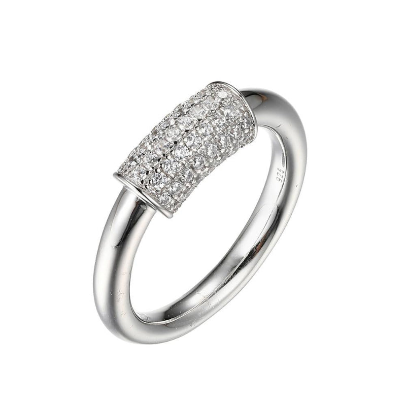 Charles Garnier Sterling Silver Ring with CZ Cylinder (12mm) Size 6 Rhodium Finish