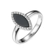 Charles Garnier Sterling Silver Ring made with Marquise Shape Black Onyx (11x4.5x1mm) and CZ Size 6 Rhodium Finish