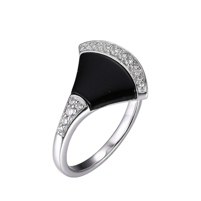 Charles Garnier Sterling Silver Ring made with Black Onyx (13x9x2mm) and CZ Rhodium Finish Size 6